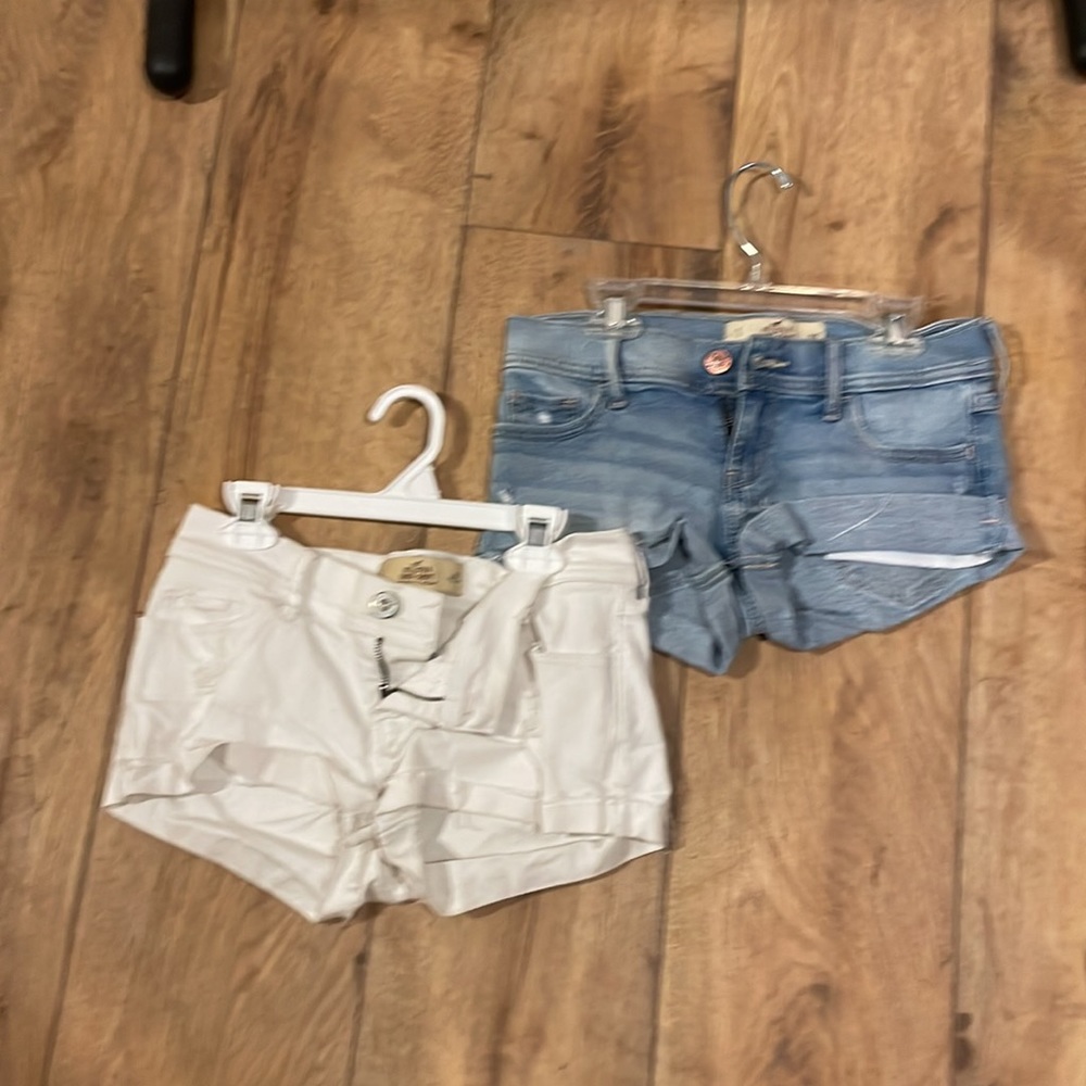 Two pairs of Hollister short short  low rise jean shorts